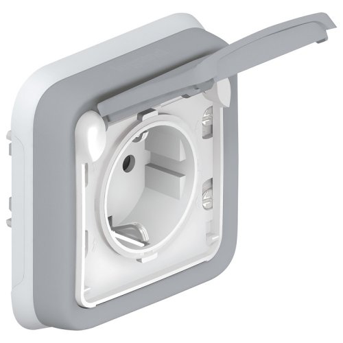 Розетка с заземлением с рамкой Legrand Plexo 1-м. крышка шторки IP55 серый картинка фото 2