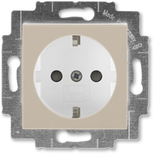 Розетка с заземлением без рамки ABB EPJ Levit 1-м. шторки кофе макиато/белый картинка