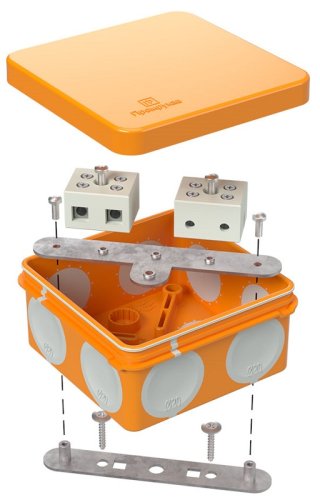 Коробка огнестойкая Промрукав 80x80x40мм 4x10мм под пистолет IP66 оранжевый