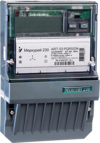 Счетчик электроэнергии 3Ф однотарифный Меркурий 230 AR-02 R 100/10 Т1 D 230/400В ЖК картинка фото 2