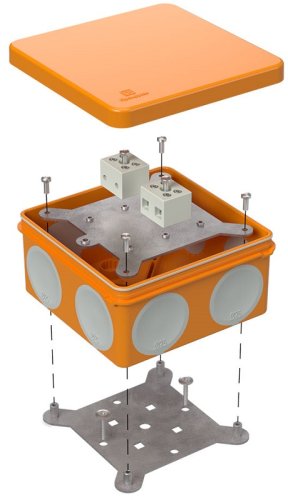 Коробка огнестойкая Промрукав 100x100x50мм под пистолет 4x10мм IP66 оранжевый Коробка огнестойкая Промрукав 100x100x50мм под пистолет 4x10мм IP66 оранжевый