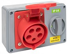 Розетка кабельная с блокировкой и выключателем EKF PROxima 1425 32А 3Р+PЕ+N 400В IР44 красный картинка 
