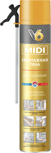 Пена монтажная бытовая V6 MIDI всесезонная 510 гр (1/12) картинка