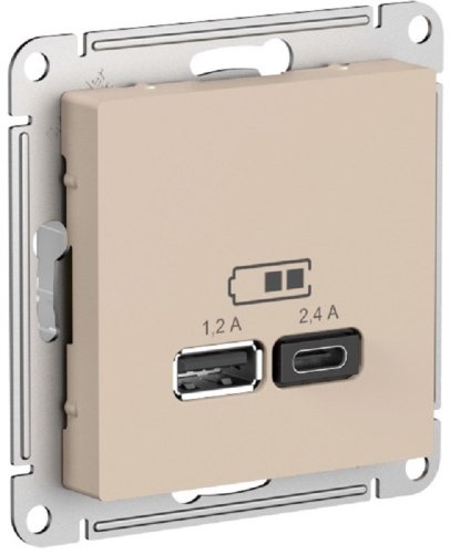 Розетка USB тип A+С без рамки Systeme Electric AtlasDesign 2-м. 2400мА песочный картинка