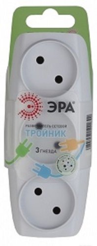 Разветвитель (Тройник) без заземления плоский ЭРА SP-3-W 3-м 16А 3500Вт белый картинка  фото 2