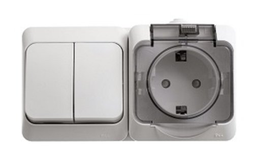 Блок накладной Systeme Electric Этюд розетка 1-м.+выключатель 2-кл. IP44 серый картинка фото 2
