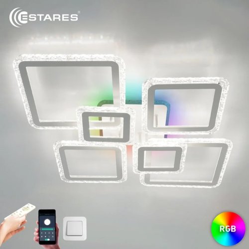 Светильник светодиодный (Люстра) ESTARES OVAL ICE RGB 180W 7S-APP-960x750x110-WHITE/CLEAR-220-IP20 фото Светильник светодиодный (Люстра) ESTARES OVAL ICE RGB 180W 7S-APP-960x750x110-WHITE/CLEAR-220-IP20 картинка