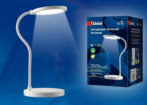 Светильник настольный Uniel LED TLD-553 USB 1200mAh 6Вт 400Лм 4500К Белый/Диммер фото Светильник настольный Uniel LED TLD-553 USB 1200mAh 6Вт 400Лм 4500К Белый/Диммер картинка
