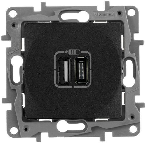 Розетка USB тип А+С без рамки Legrand Etika 2-м. 3000мА антрацит картинка