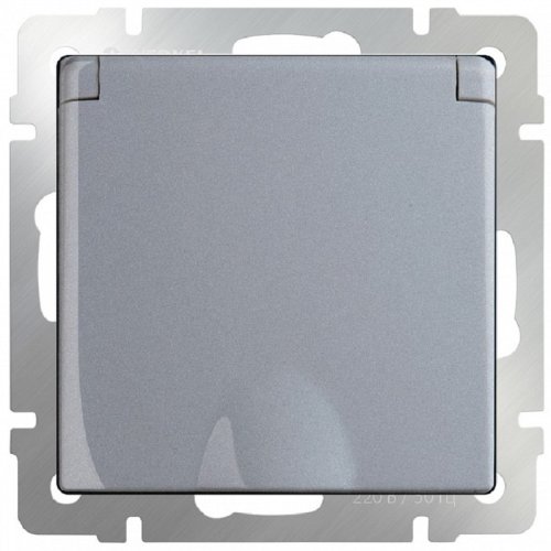 Розетка с заземлением без рамки Werkel 1-м. крышка шторки IP44 серебряный глянцевый картинка фото 2