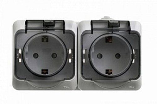 Розетка с заземлением накладная Systeme Electric Этюд 2-м. шторки IP44 серый картинка фото 2