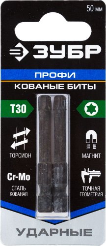 Бита Torx30 Зубр, тип хвостовика E 1/4", 50мм, 2шт ударные   картинка