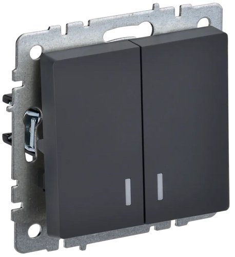Выключатель с подсветкой без рамки IEK Brite ВС10-2-1-БрГ 2-кл. графит картинка