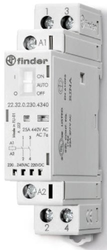 Контактор модульный Finder 22 1п 2НО 25А 24В Авто-Вкл-Выкл АС/DC картинка