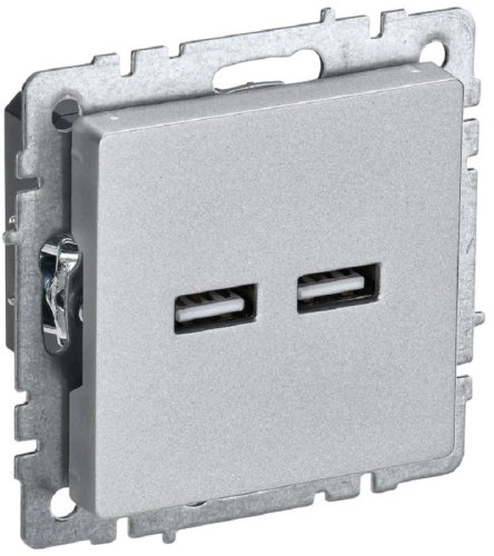 Розетка USB тип A+A без рамки IEK Brite РЮ10-1-БрА 2-м. 3100мА алюминий картинка