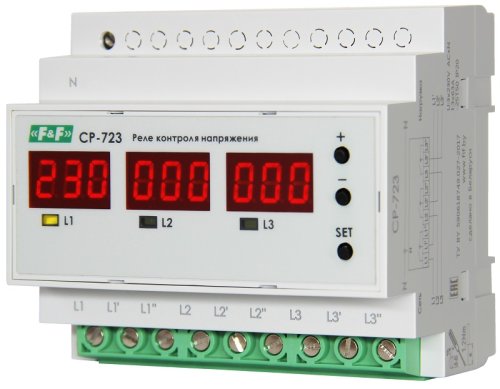 Реле напряжения трехфазное цифровое на DIN-рейку F&F CP-731 3х63А 140-300В картинка