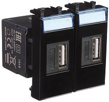Розетка USB тип А+А модульная DKC Avanti 2-м. 2 мод. 2100мА черный квадрат картинка