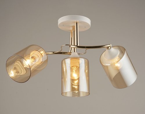 Люстра потолочная трехрожковая Мелодия Света Е27 Белая/золотая картинка 