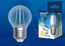 Лампа светодиодная диммируемая Uniel Air G45 Шар LED-G45-9W/NW/E27/CL Е27 220В 9Вт 4000К картинка 