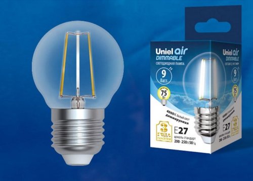 Лампа светодиодная диммируемая Uniel Air G45 Шар LED-G45-9W/NW/E27/CL Е27 220В 9Вт 4000К картинка 