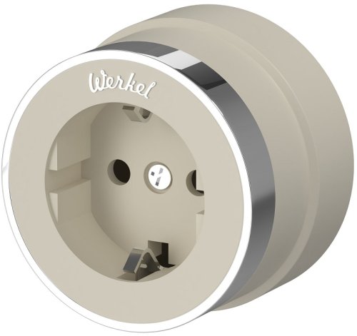 Розетка-ретро с заземлением пластик Werkel Retro Vintage 1-м. слоновая кость матовый/хром фото Розетка-ретро с заземлением пластик Werkel Retro Vintage 1-м. слоновая кость матовый/хром картинка