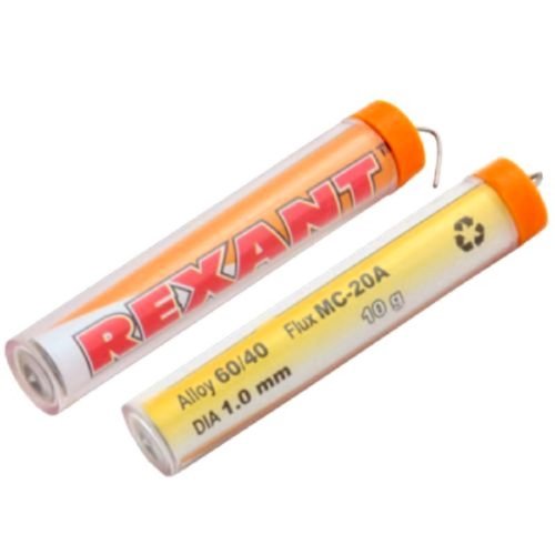 Припой с канифолью Rexant 10 гр. d=1. 0 мм ПОС-40 (Sn40 Pb60 Flux 2.2 проц.)  картинка