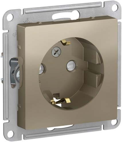 Розетка с заземлением без рамки Systeme Electric AtlasDesign 1-м. шторки шампань картинка