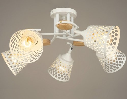 Люстра потолочная пятирожковая Мелодия Света Е27 220В Белая/дерево картинка 