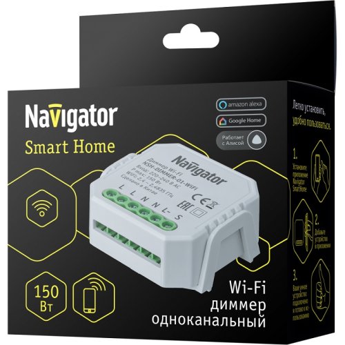 Умный диммер одноканальный Navigator SmartHome NSH-DIMMER-01-WiFi белый фото 2 Умный диммер одноканальный Navigator SmartHome NSH-DIMMER-01-WiFi белый фото 2