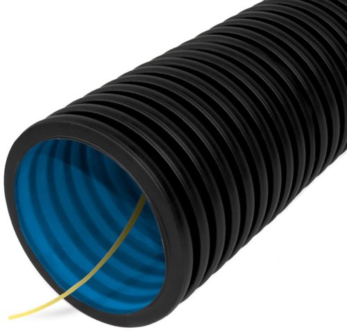 Труба гофрированная двустенная ПНД НГ негорючая Промрукав Д=63 с протяжкой черный (50м) картинка