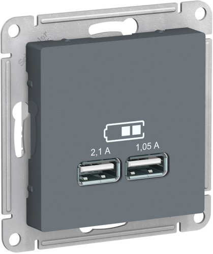 Розетка USB тип A+A без рамки Systeme Electric AtlasDesign 2-м. 2100мА грифель фото фото 2 Розетка USB тип A+A без рамки Systeme Electric AtlasDesign 2-м. 2100мА грифель картинка фото 2