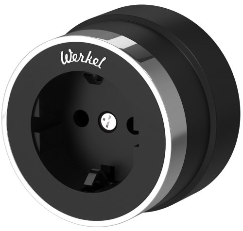 Розетка-ретро с заземлением пластик Werkel Retro Vintage 1-м. черный матовый/хром фото Розетка-ретро с заземлением пластик Werkel Retro Vintage 1-м. черный матовый/хром картинка