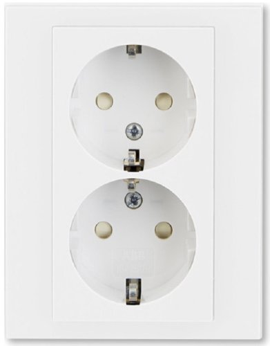 Розетка с заземлением ABB EPJ Levit 1-м. 2 мод. шторки белый/белый картинка