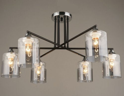 Люстра потолочная шестирожковая Мелодия Света Паук Е27 Черная/хром P9668/6 картинка 