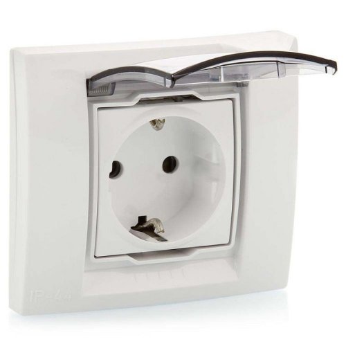 Розетка с заземлением с рамкой Schneider Electric Unica 1-м. крышка шторки IP44 белый картинка фото 2