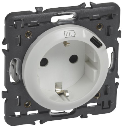 Розетка с заземлением +1xUSB без рамки Legrand Celiane 1-м. белый картинка