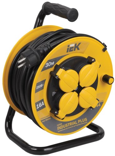 Удлинитель на катушке с заземлением IEK Industrial Plus 4х30м 16А 3500Вт IP44 картинка 