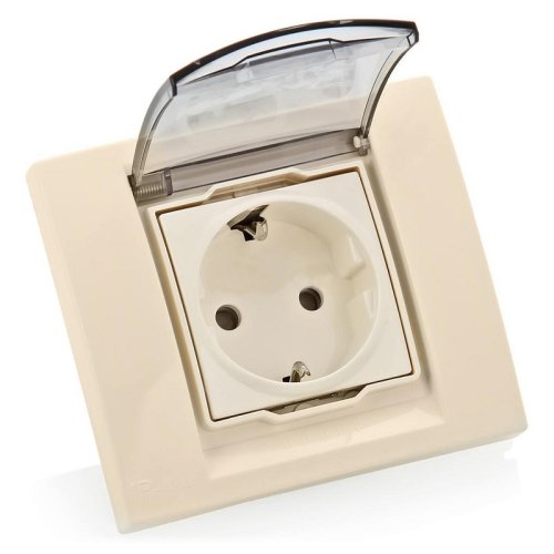 Розетка с заземлением с рамкой Schneider Electric Unica 1-м. крышка шторки IP44 бежевый картинка фото 3