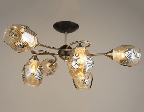 Люстра потолочная шестирожковая Мелодия Света Лофт Е27 220В Черная/золото фото Люстра потолочная шестирожковая Мелодия Света Лофт Е27 220В Черная/золото картинка