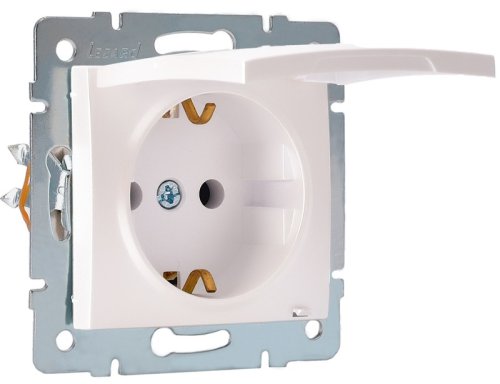 Розетка с заземлением без рамки Lezard Karina 1-м. крышка шторки керамика жемчужно-белый/перламутр картинка