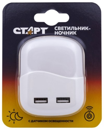 Светильник ночник c USB выходом с датчиком освещенности Старт 220В Белый  картинка 