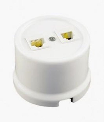 Розетка-ретро компьютерная керамика Bironi Лизетта 2-м. RJ45+RJ45 5е белый картинка фото 2