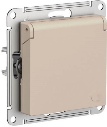 Розетка с заземлением без рамки Systeme Electric AtlasDesign 1-м. крышка шторки песочный картинка