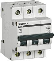 Выключатель автоматический IEK GENERICA ВА47-29 3п 20А C 4,5кА картинка