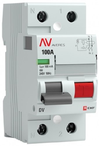 Выключатель дифференциального тока УЗО EKF Averes DV 2п 100А 100мА 10кА тип AC картинка