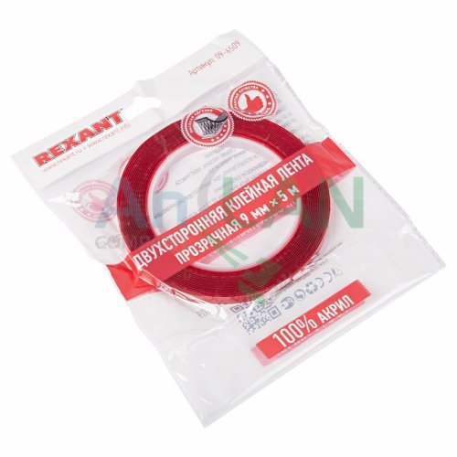 Лента клейкая двухсторонняя прозрачная Rexant 9 мм x 5 м картинка фото 2