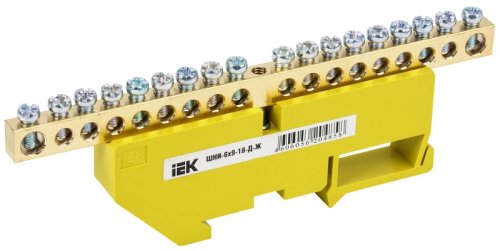 Шина неизолированная IEK PE "земля" ШНИ-6х9-18-Д-Ж 18 групп желтый картинка 