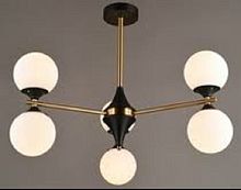 Люстра потолочная шестирожковая Мелодия Света Песочные часы Е27 Черная/золотая картинка 