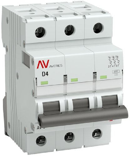 Выключатель автоматический EKF Averes AV-6 3п 4А D 6кА картинка