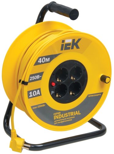 Удлинитель на катушке с заземлением IEK Industrial 4х40м 10А 2200Вт IP20 картинка 